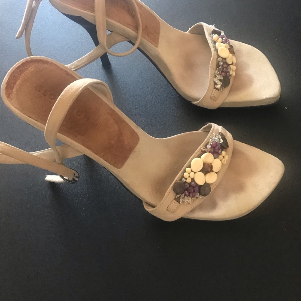 Sand Colored Beaded Heels suede like